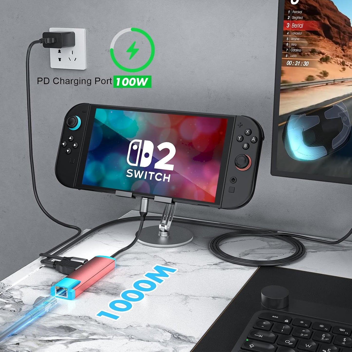 LA NREUCETS 2,USB 4K@60Hz 3.0 Port/1000M 2/Switch/Switch USB C to HDMI Adapter for Switch C Docking Station with HDMI