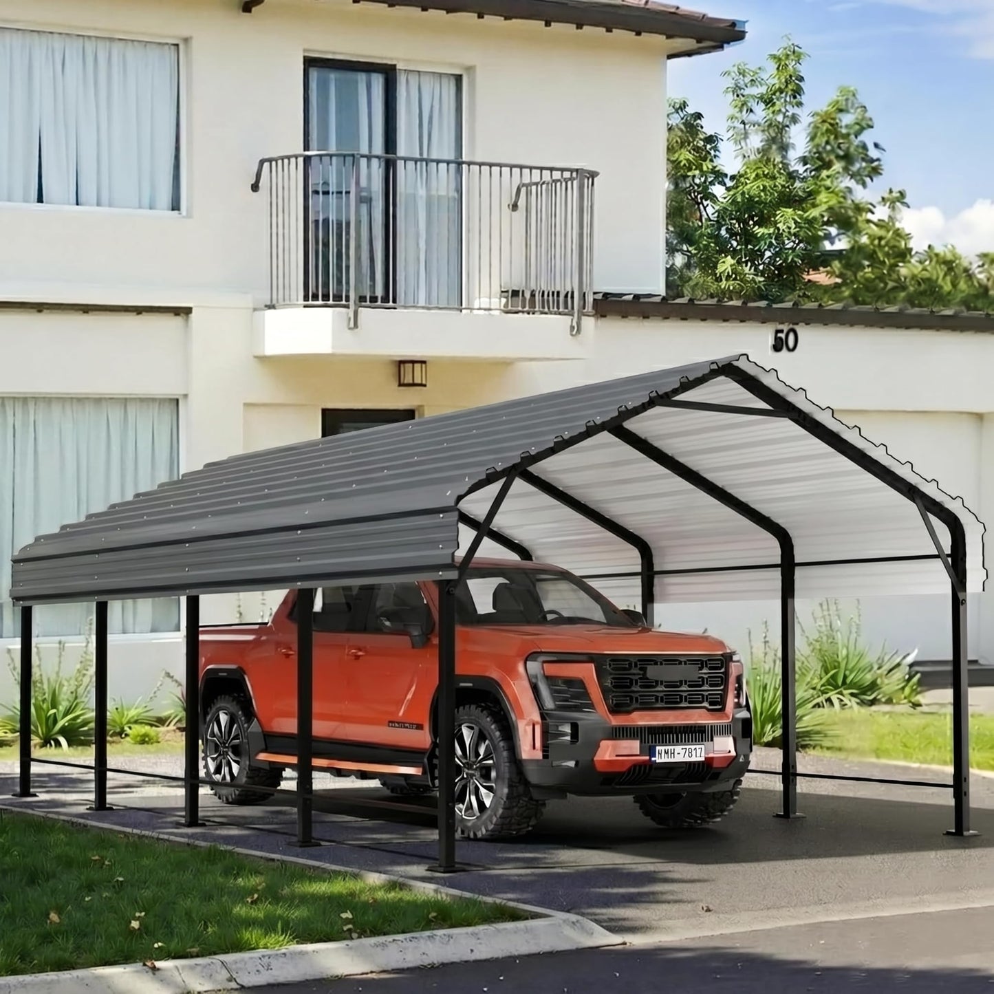 12x20 FT Heavy Duty Metal Carport, All-Weather Outdoor Vehicle Shelter with Steel Roof & Reinforced Frame, Permanent Car Canopy for Trucks, SUVs, Boats & Garden Storage, Gray