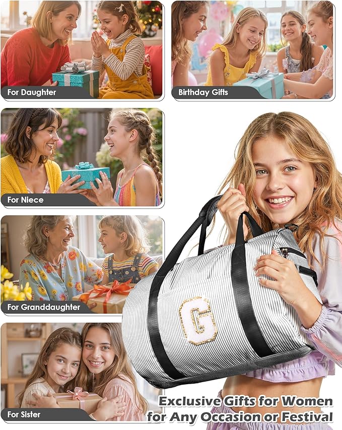 Gifts For Teenage Girls, Girl Gym Bag, Kids Monogram Overnight Duffel Bags with Shoe Compartment, Personalized Travel Bag with Makeup Pouch, Dorm Room Essentials for Teen (Letter R)