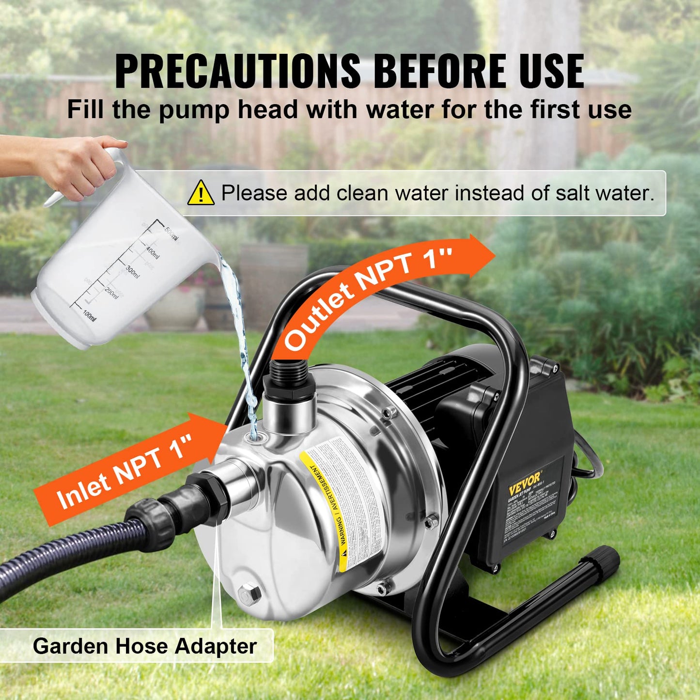 VEVOR Shallow Well Pump,Garden Jet Pump, 1.5 HP 115V, 1200 GPH 164 ft Height, Stainless Steel Sprinkler Booster Jet Pumps for Garden Lawn Irrigation system, Lake Fountain, Water Transfer