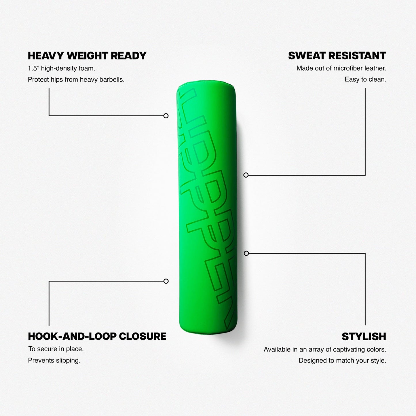 UPPPER Barbell Pad for Hip Thrusts and Glute Bridges - 1.5” Thick Foam for Comfort and Support, Secure Hook-and-Loop Closure - Fits Olympic & Standard Bars | Premium Fitness Gear (Neon Green)