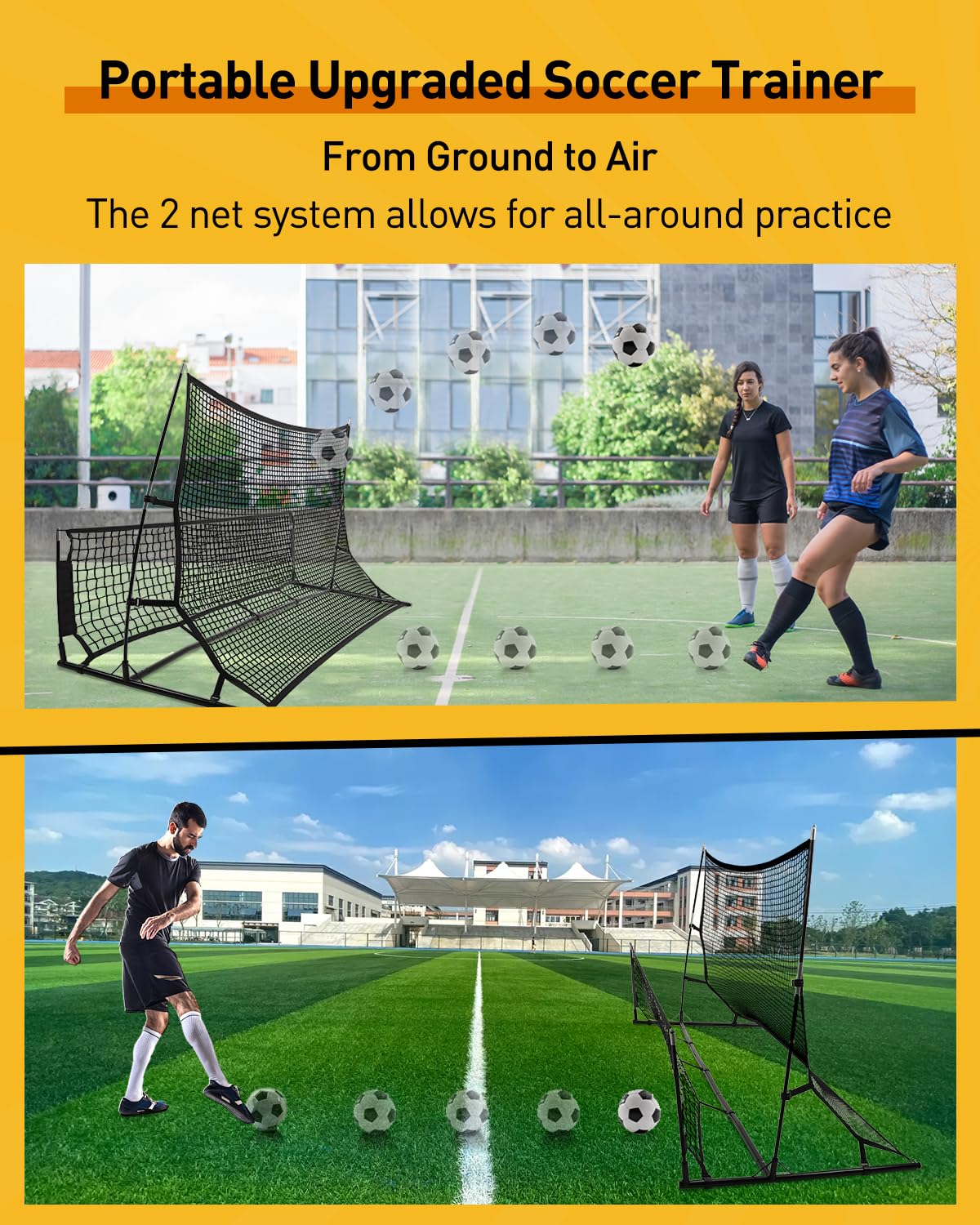 Soccer Rebounder 2In1, Large(7.2’x4’) & Small(7.2’x4’) Dual-Sided Soccer Rebound Net With 2Pcs Adjusted Freely Target, 6Pcs Metal Stakes & Carry Bag, Suitable for All Ages Team or Solo Soccer Training