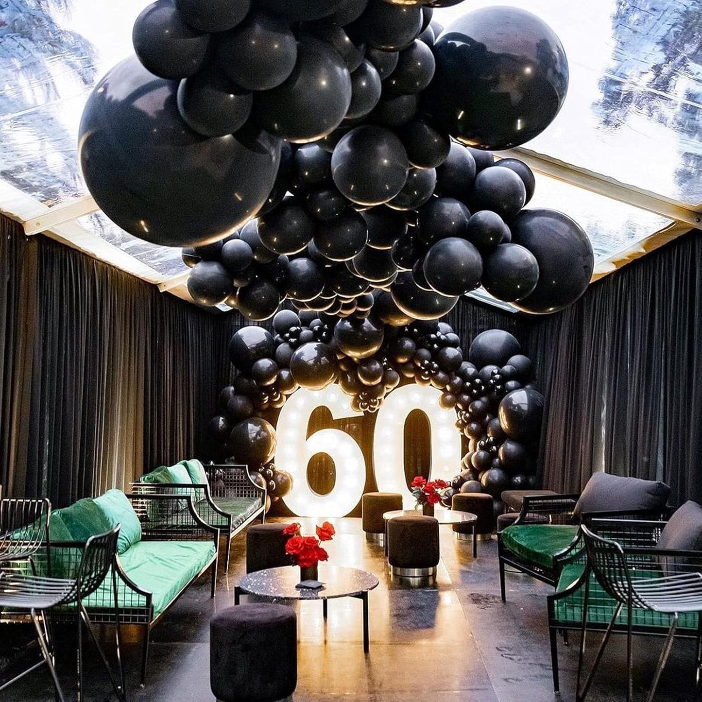 Skiennix 18-Inch Black Latex Balloons - 20 Pack of Thick, Large Round Helium Balloons for Parties & Events
