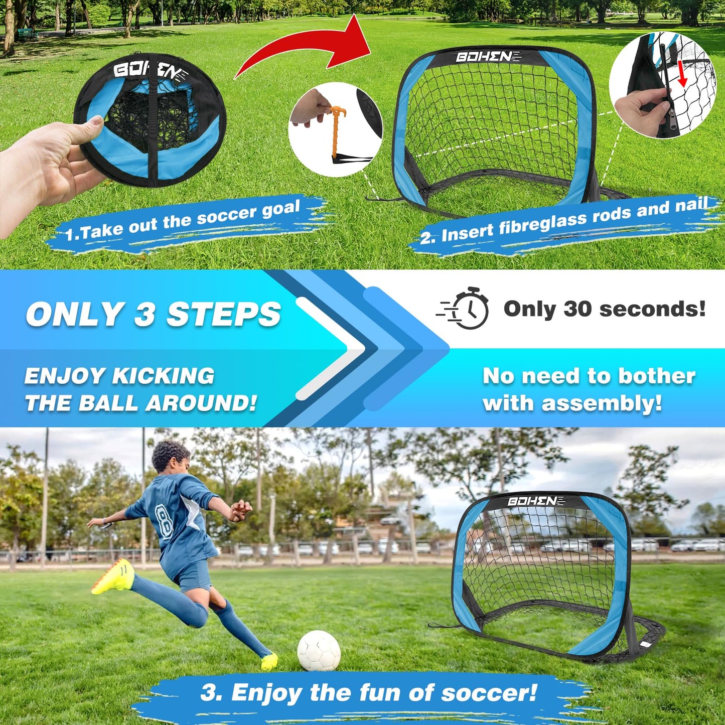 BOHEN Pop Up Soccer Goals for Kids-Foldable Portable Soccer Net for Outdoor Indoor Backyard Beach