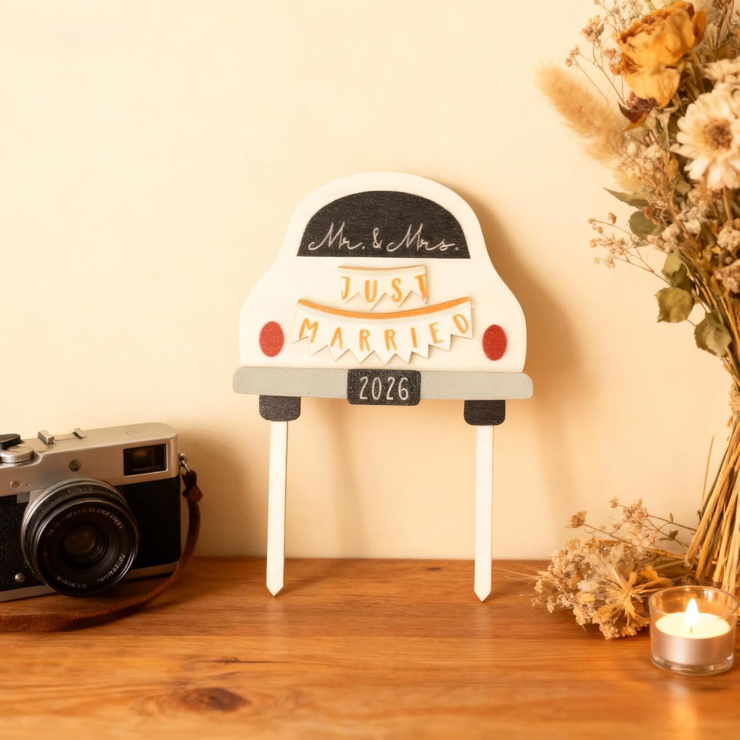 Wooden Wedding Cake Topper - Rustic Mr & Mrs 2026 Just Married Sign | Perfect Bridal Shower Decoration