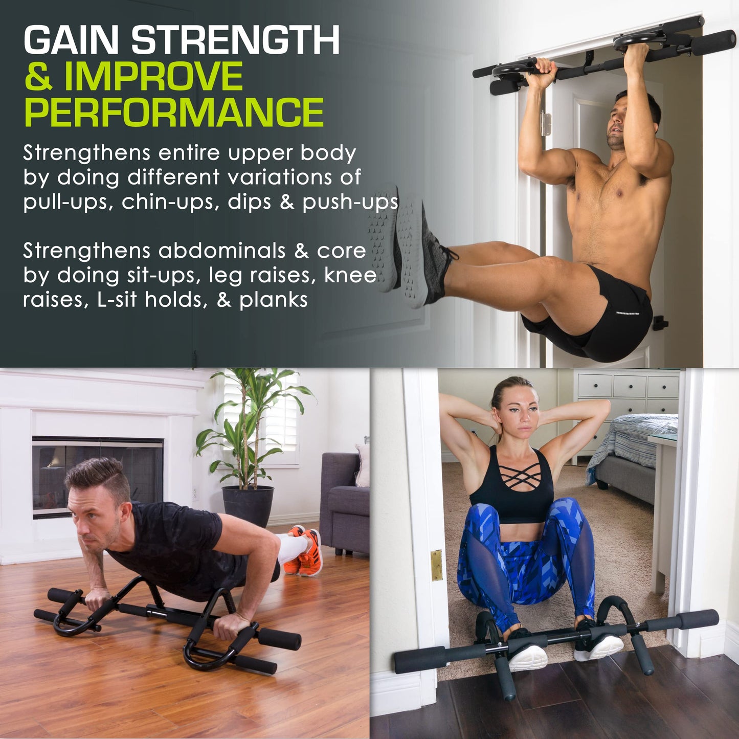 ProsourceFit Multi-Grip Chin-Up/Pull-Up Bar, Heavy Duty Doorway Trainer for Home Gym