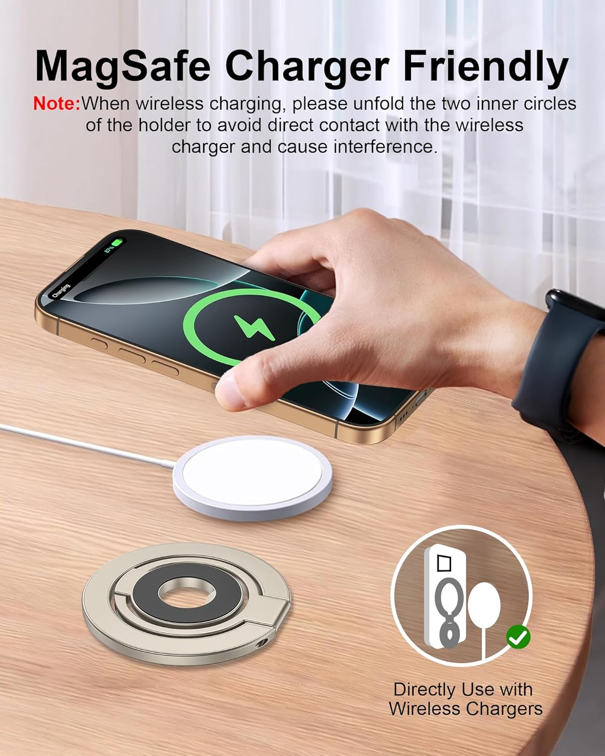 AILKIN 17e, Portable Magnetic Phone Ring Stand, Dual-Side Phone Grip Holder for iPhone Samsung, Foldable Kickstand