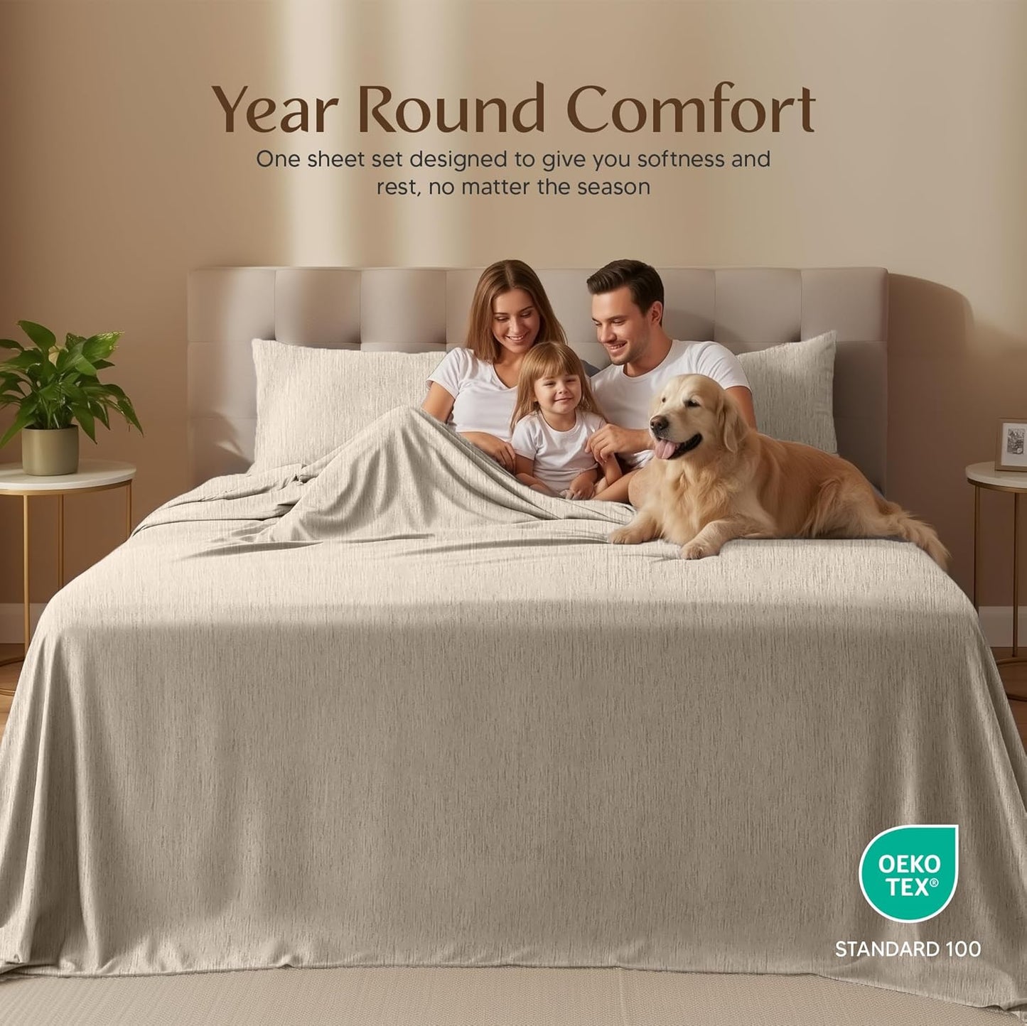 Utopia Bedding King Size Sheet Set - Soft & Breathable 4-Piece Microfiber Bed Sheets | Oeko-Tex Certified (Heather Beige)