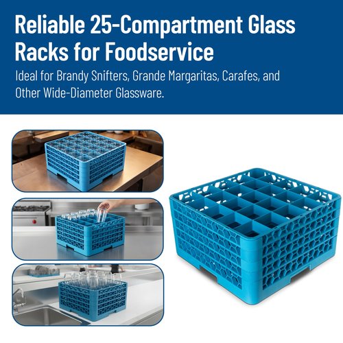 Carlisle FoodService Products RG25-414 OptiClean 25 Compartment Glass Rack with 4 Extenders, 10.3", Polypropylene, Blue