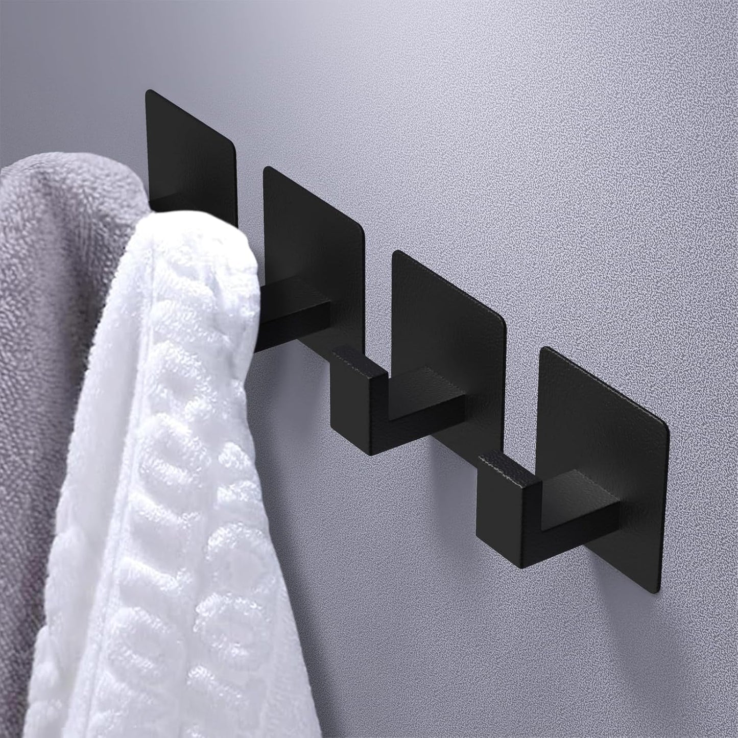 VAEHOLD Heavy Duty Adhesive Towel Hooks - 4 Pack Aluminum Wall Hooks for Kitchen & Bathroom (Black)