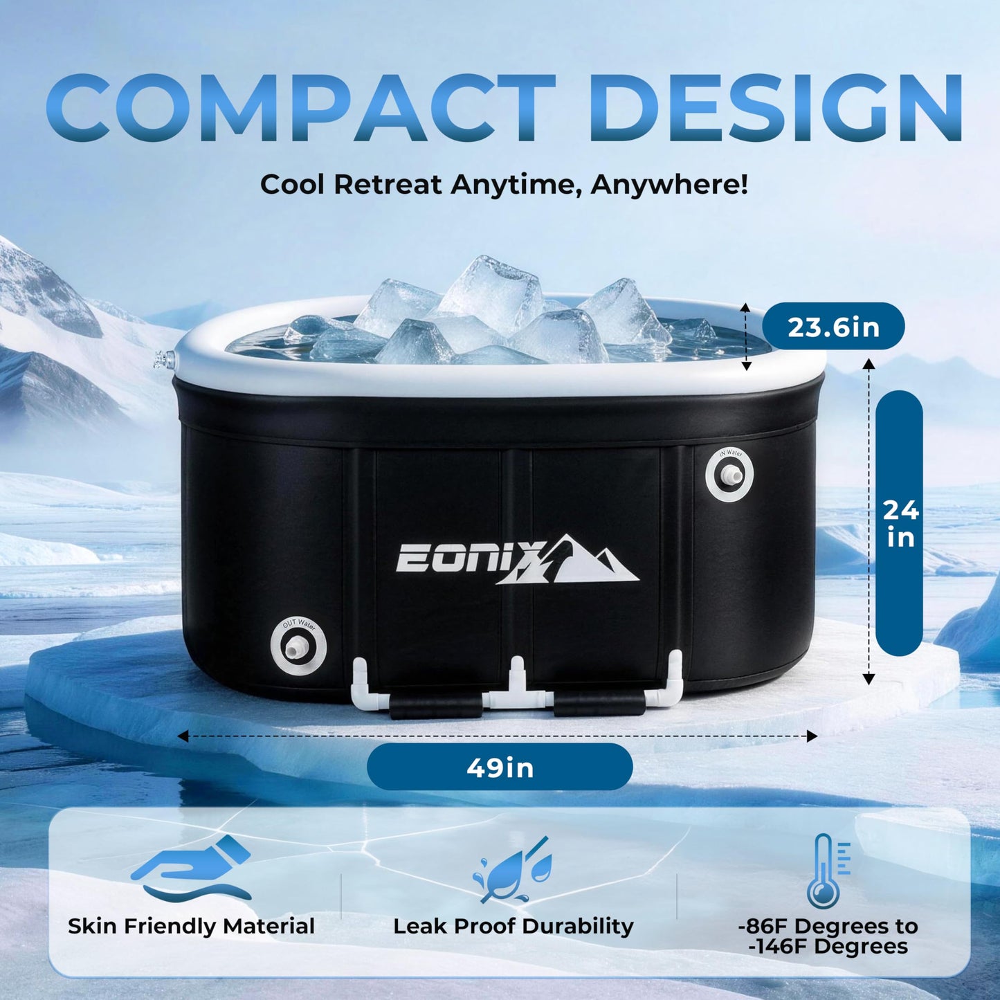EONIX Upgrade 123 Gal Large Oval Ice Bath Tub with Lid for Athletes Cold Water Therapy, Collapsible Cold Plunge Tub, Portable Ice Plunge Tub for Home, Gyms, Indoor, Outdoor