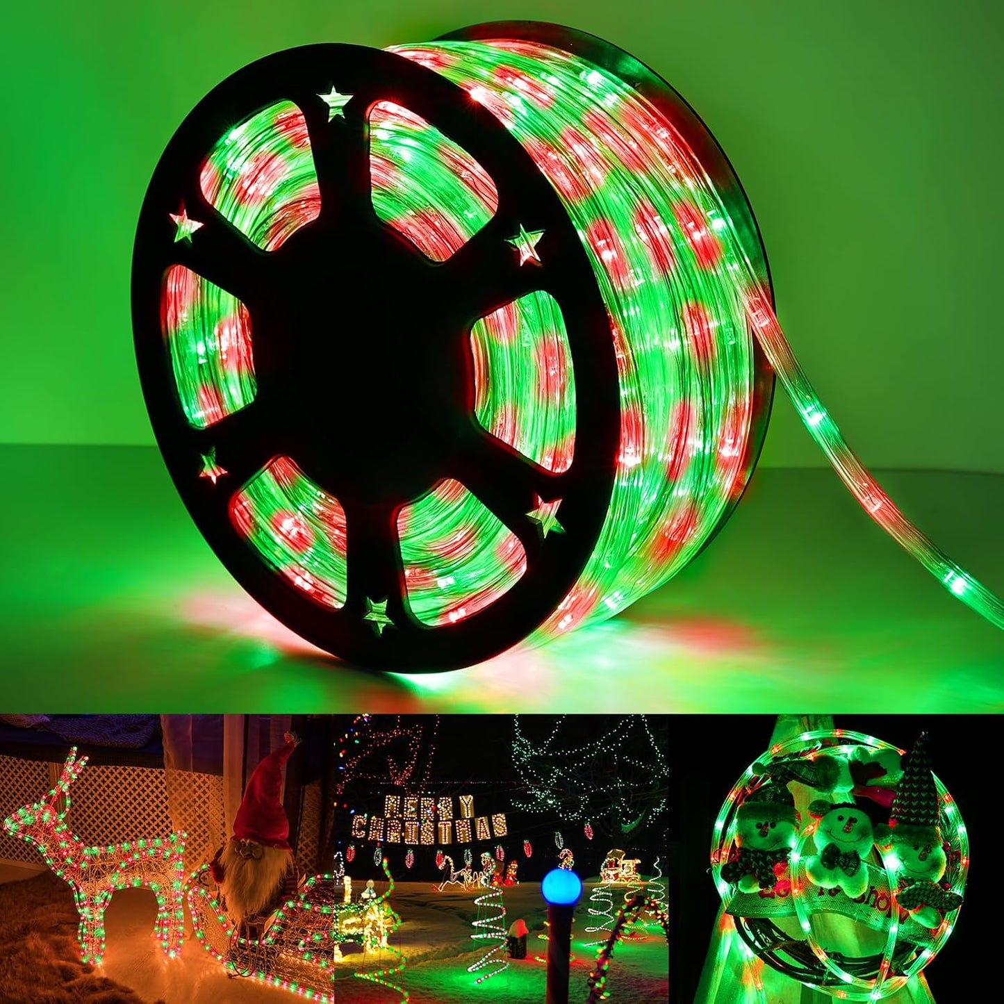 Skiennix 50ft LED Rope Lights - Waterproof Connectable Tube Lights with 8 Modes | Red & Green for Indoor/Outdoor Decor