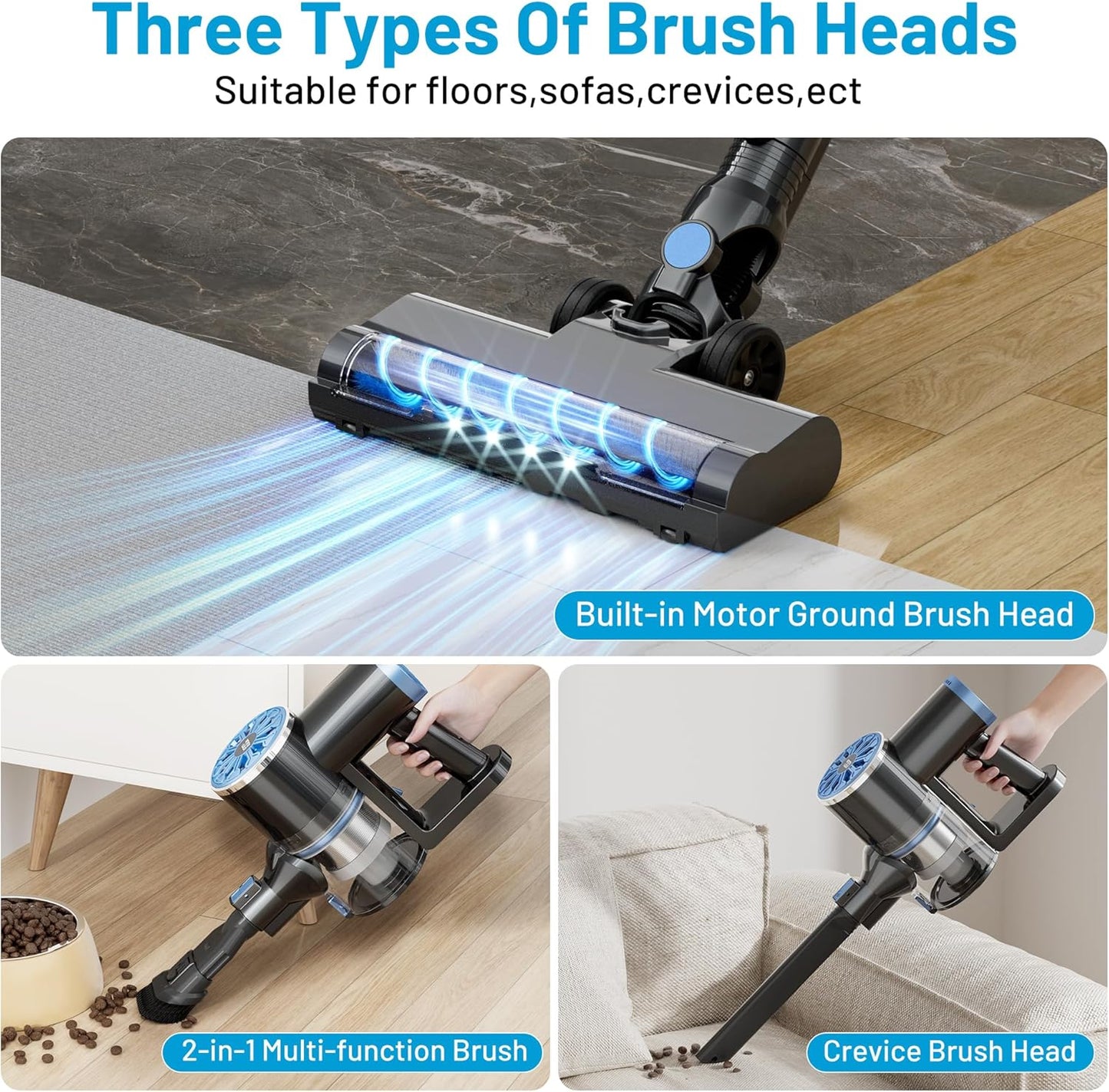 VIPSUN Cordless Vacuum Cleaner - Lightweight 6-in-1 Stick Vacuum with LED Screen for Home Use