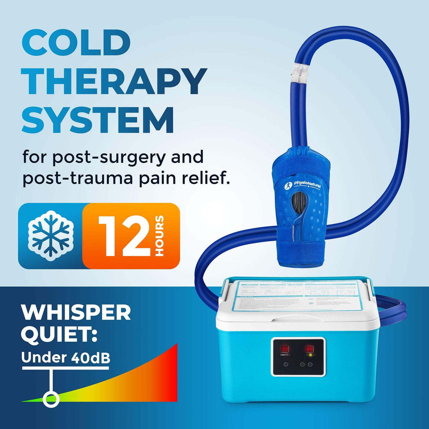 PhysioNatural Cold Therapy Ice Machine for Knee Surgery Recovery – Programmable Continuous Cryotherapy System with Adjustable Knee Pad for Post-Op Swelling, Sprains & Injuries