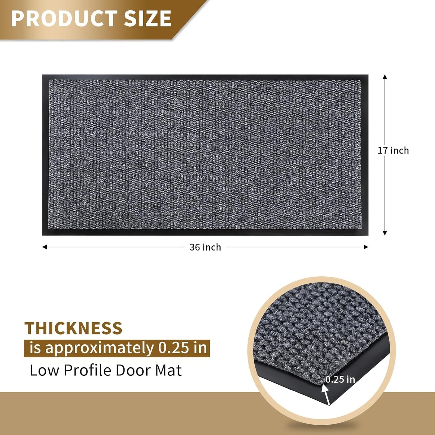 Yimobra Outdoor Indoor Doormat - 100% Waterproof, Stain & Fade Resistant | 36 x 17 Inches, Gray/White