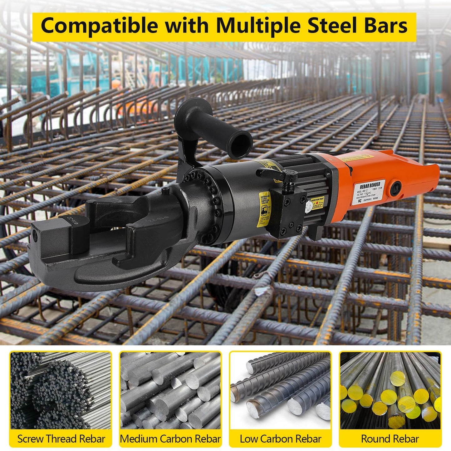 GarveeTech 1200W Electric Hydraulic Rebar Bender Tool,110V, Bending up to 7/8 in #7 22 mm Rebar, Bending Angle0-130°, Hand Held Bender Machine for Rod Steel Bar (1200W NRB-22)