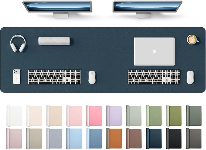 YSAGi Leather Desk Protector, Office Mat, Large Mouse Mat, Non-Slip PU Leather Blotter, Laptop Desk Mat, Waterproof Writing Pad for Office and Home(Dark Blue, 63" x 17.2")