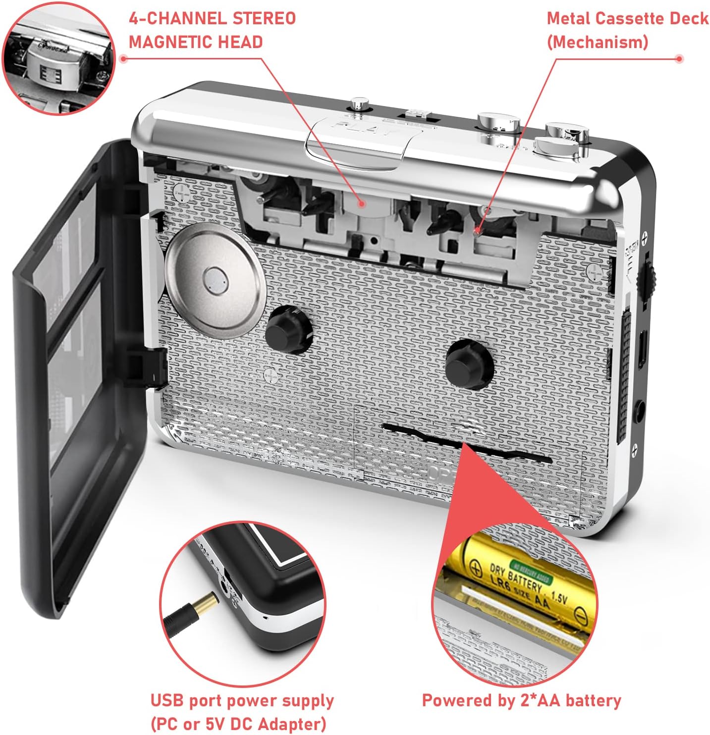 Cassette Cassette MP3 Player - Compact Tape Player Portable Recorder with Earphone-Convert Audio Music to Digital