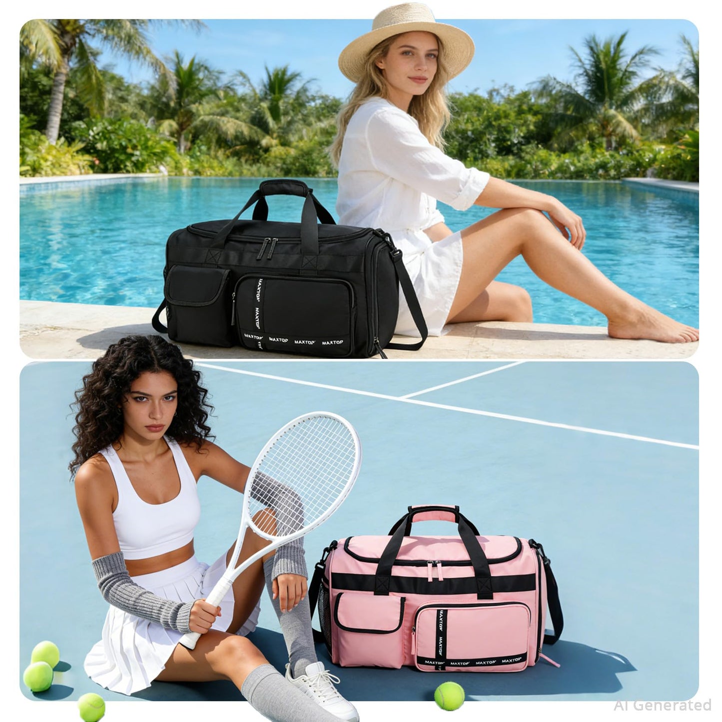 MAXTOP Gym Bag for Women Travel Duffle Carry On Tote Weekender Bag Large Capacity Pink Overnight Bag With Shoe Compartment Gym Tote Bag with Dry and Wet Separation