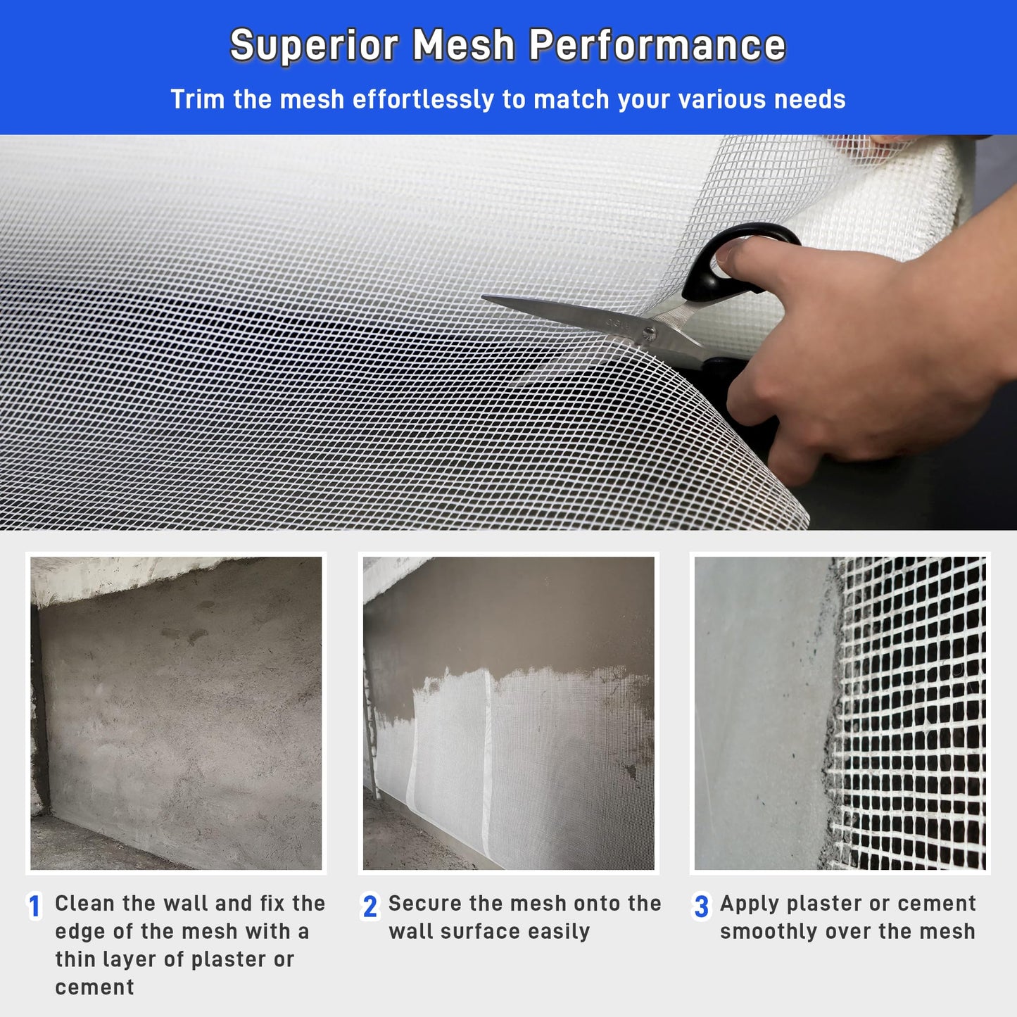 Fiberglass Mesh Roll 3.2x164 FT Plastering Mesh for Wall Crack Repair, Alkaline Resistant & Non-Adhesive 160g/m² Fibreglass Reinforcing Mesh Net for Plastering Interior Exterior Building Insulation