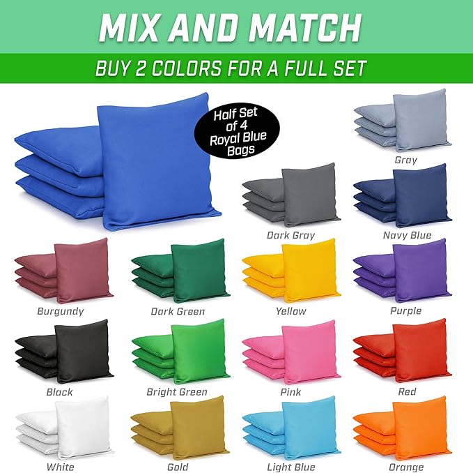GoSports Classic Cornhole Bean Bags Set of 4-16 Colors Available - Regulation All Weather, Mix and Match