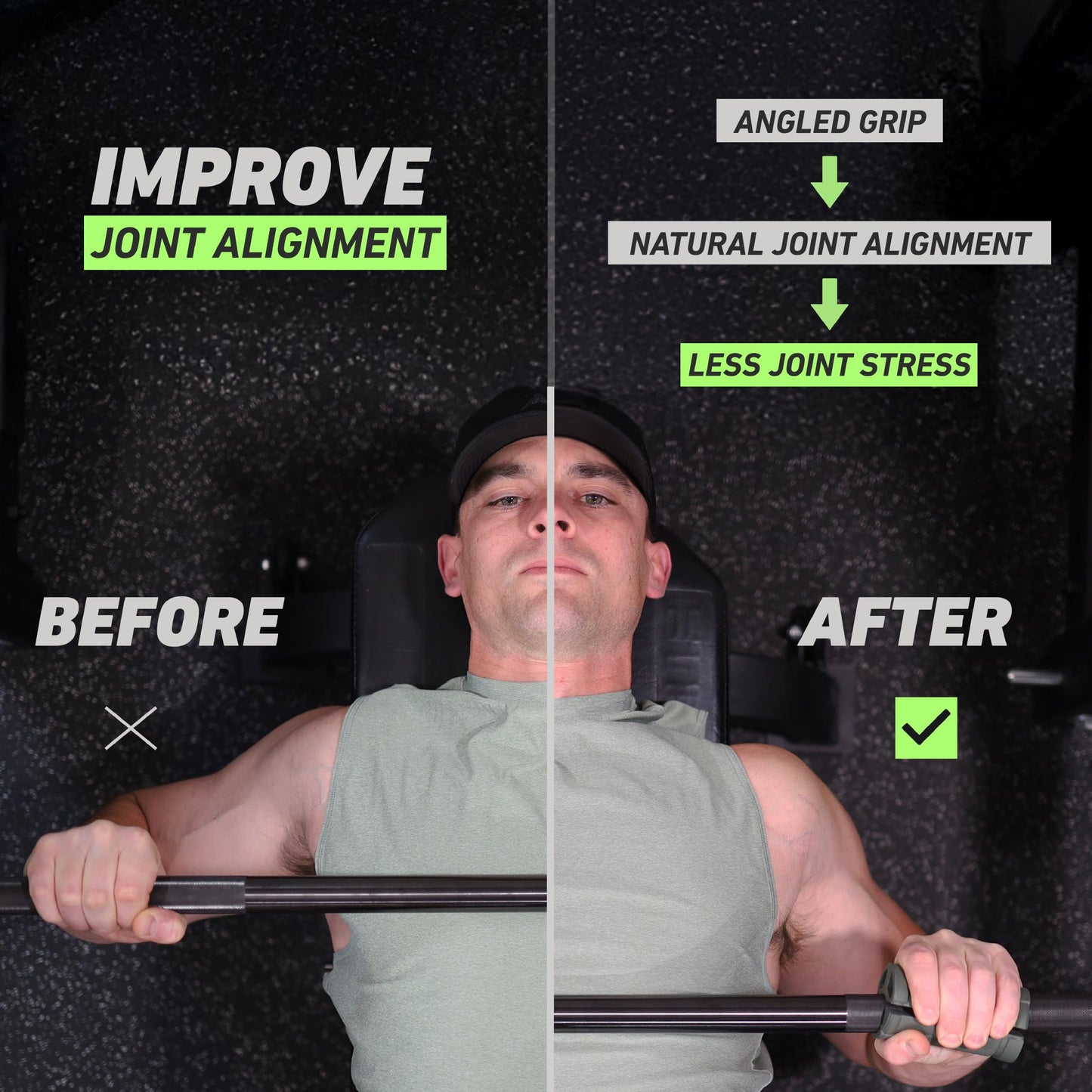 N-Gage Grips PRO – Patented Angled Barbell Thick Grips for Joint Support & Muscle Activation – Ergonomic Bar Attachments for Strength Training - Gym Accessories Manufactured in the USA (1 Pair)