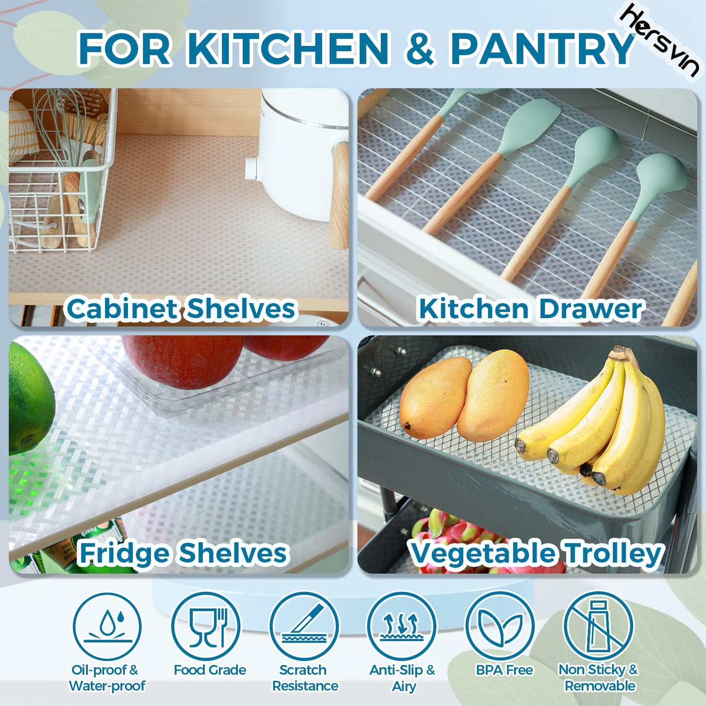 Hersvin Shelf Liners 20 in x 20 ft EVA Drawer Mats, Non-Adhesive Cupboard Protector, Kitchen Cabinet Lining Fridge Liner (Clear Crossed Stripe, 50.8x610cm)