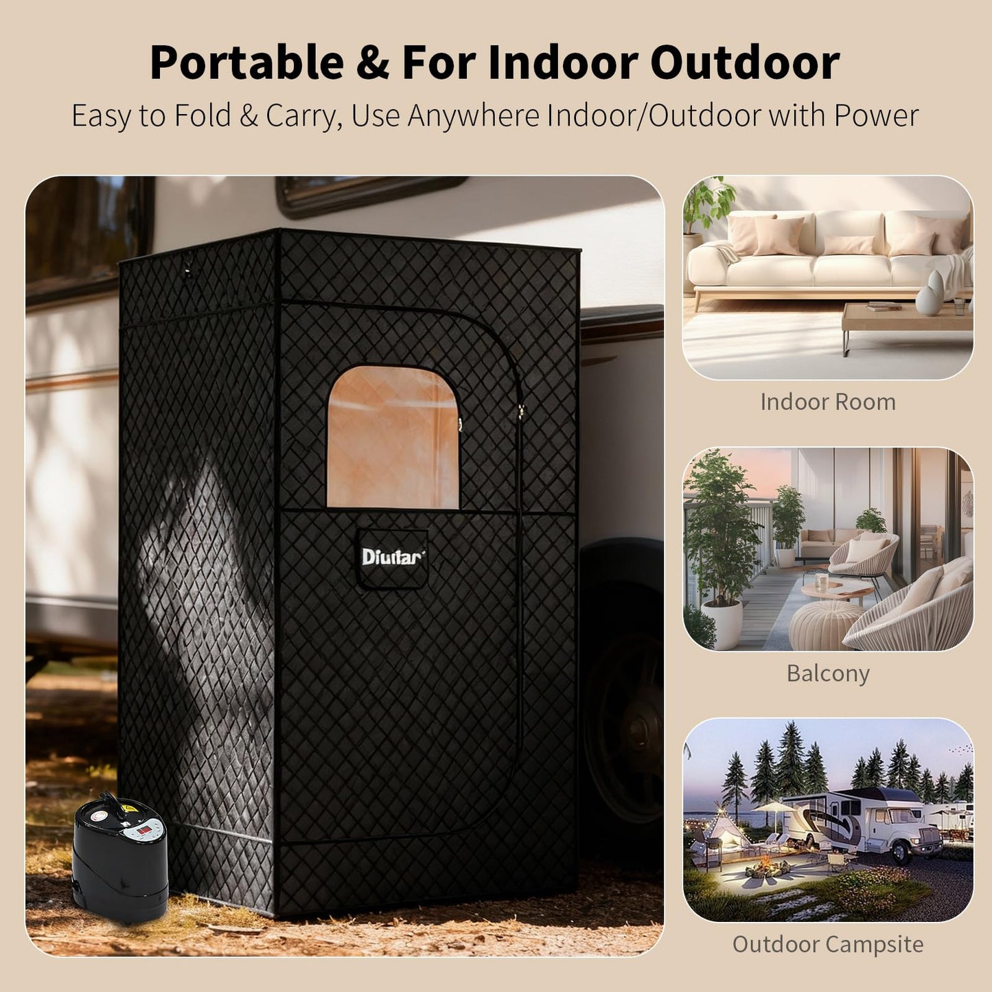 Dikutar Sauna Box - Portable Sauna for Home with Upgraded 3L 1500W Steamer, Folding Chair and Non-Slip Mat for Relaxation Spa, 5-Layer Waterproof and Insulated Steam Tent, 3x3x6ft, Larger (Black)