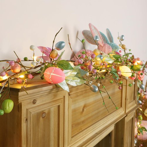 ATDAWN 6 FT Easter Egg Christmas Garland, 2 Pack Battery Operated Eggs Christmas Garland Lights for Easter Holiday Decoration, Spring Home Decoration