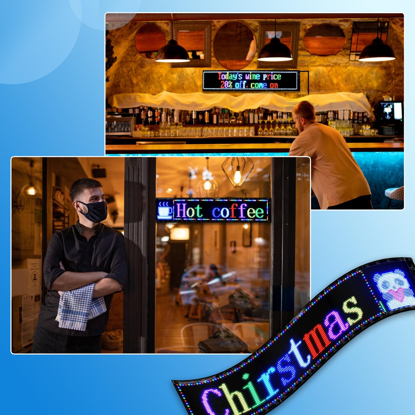 Double Row Scrolling LED Sign,Programmable Flexible LED Matrix Panel,Bluetooth APP Control,DIY Text, Patterns, Animations