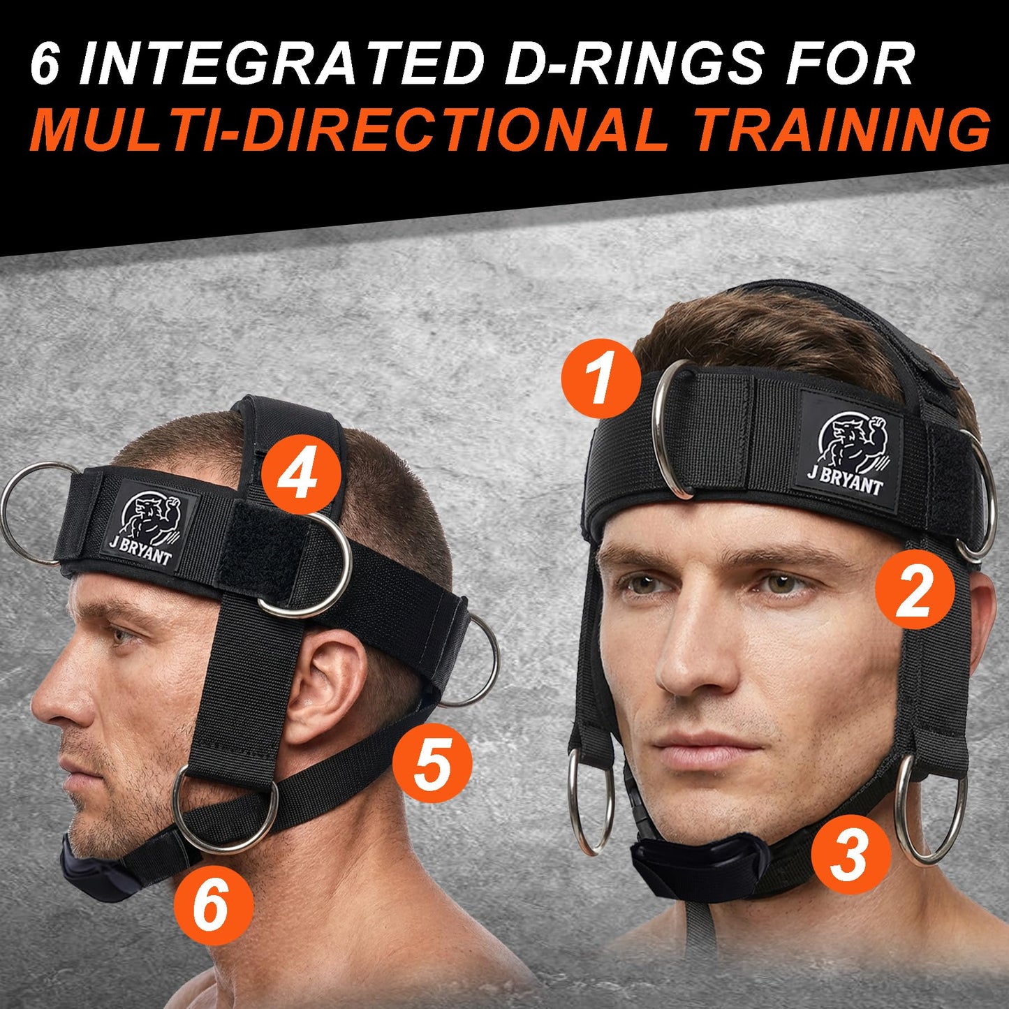 Neck Harness Adjustable Neck Strengthening Kit with Resistance Band & Door Anchor for MMA, Boxing for Weight Lifting, 6 D-Rings Multi-Directional Head Harness with Ear-Free Design