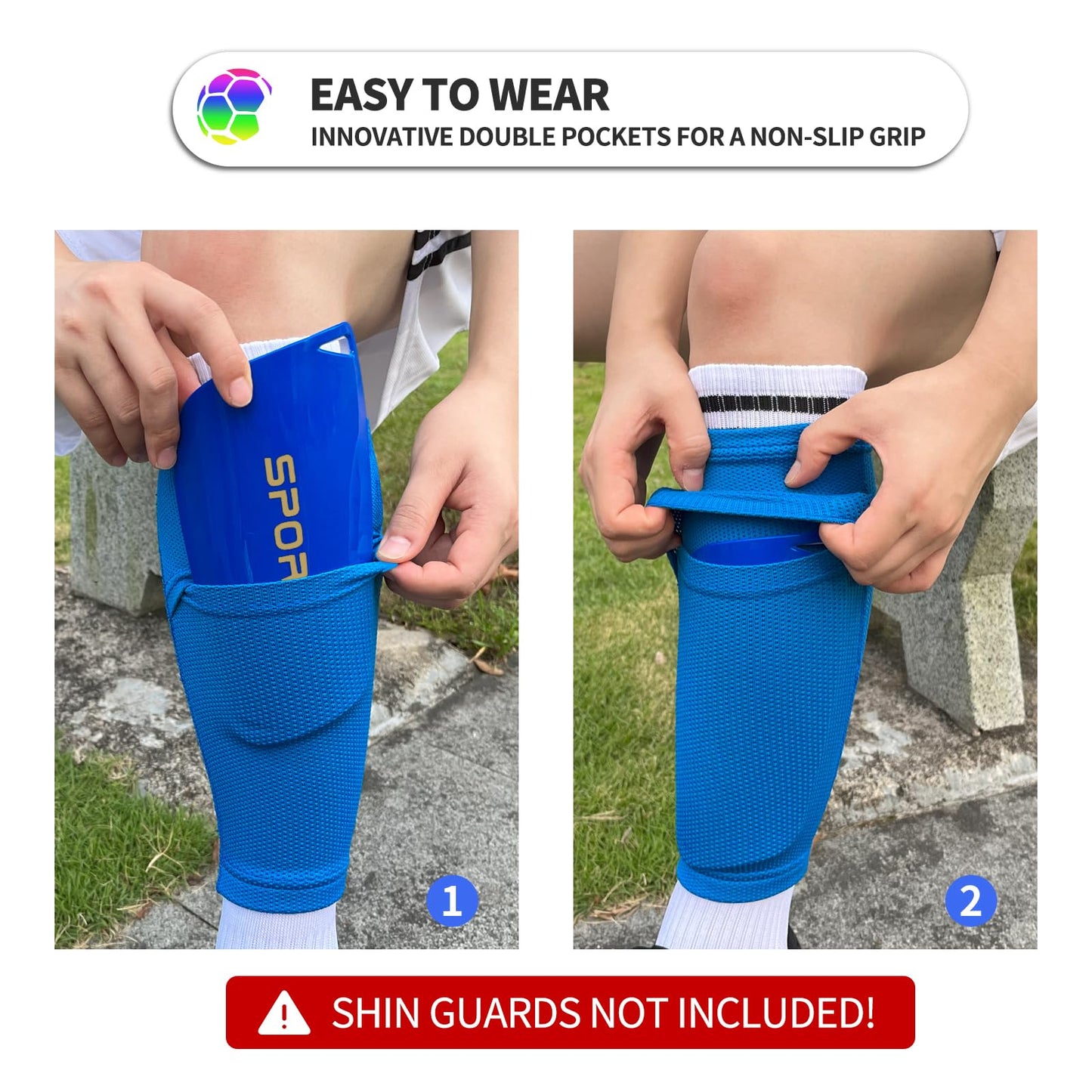 ATHCISE 2 Pairs Kids Youth Soccer Shin Guard Sleeves with Optimized Insert Pocket, Shin Pad Compression Sleeves for 3-15 Years Old Boys Girls Child Teens for Soccer Sport