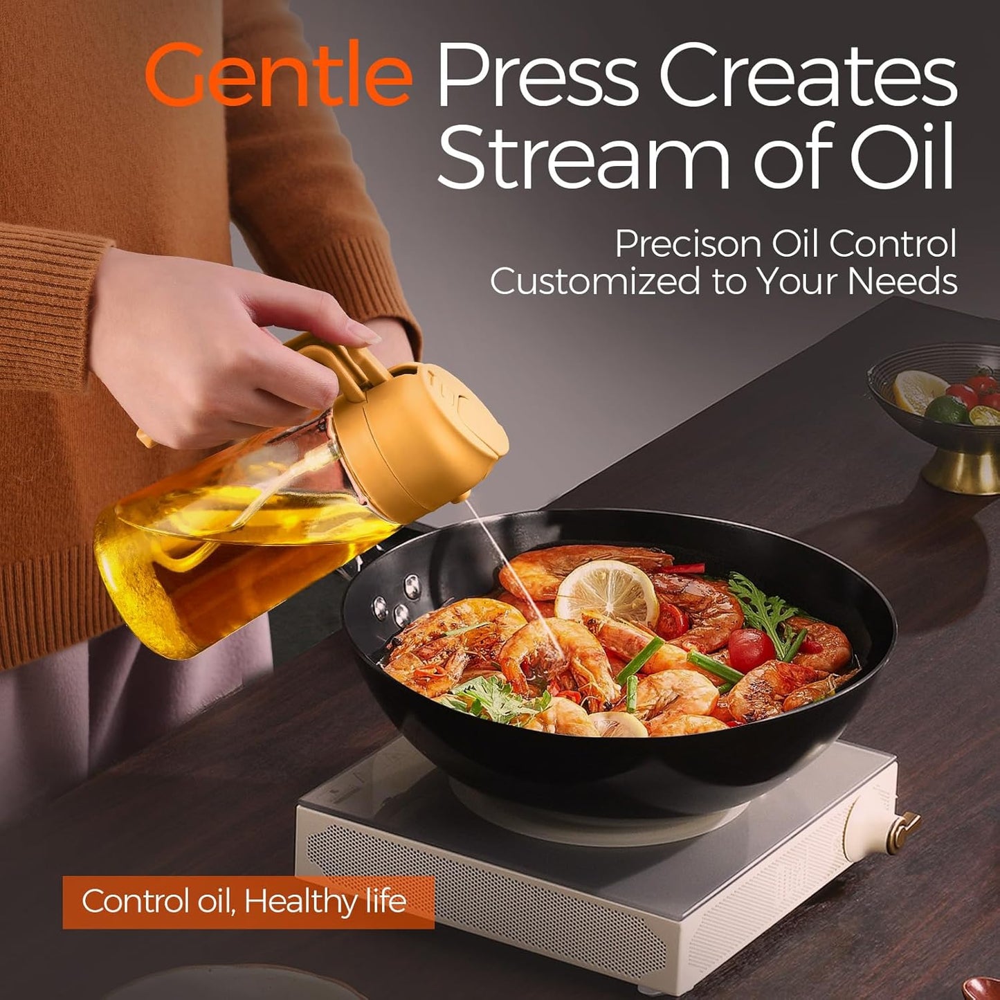 YARRAMATE Glass Olive Oil Sprayer - 2-in-1 Food Grade Premium Dispenser | 16oz Capacity (Orange)