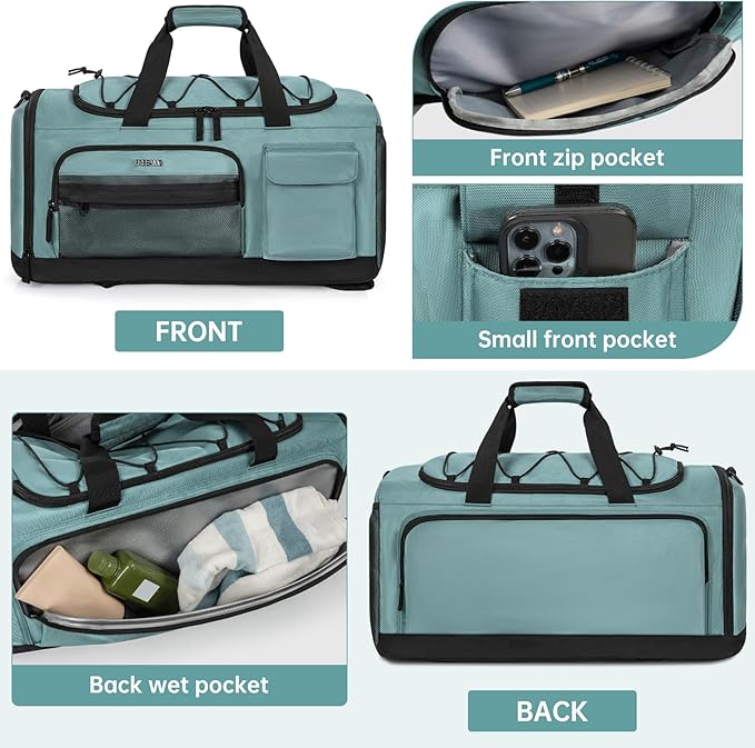 Gym Bag for Women & Men, Sports Travel Duffle Bag with Shoe Compartment, Anti-Theft Carry On Weekender Bag, Water Resistant Overnight Backpack for Airplane, Gym, Travel (Blue)