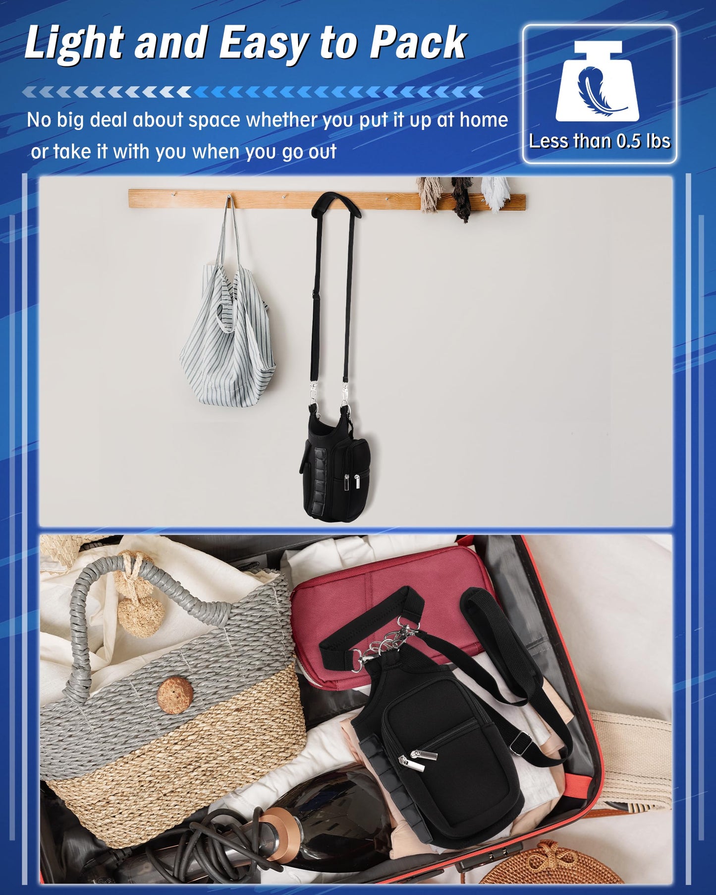 Gym Carrier, Magnetic Gym Pouch, Tumbler Carrier with Strap Phone Pockets, Fitness Portable Crossbody Bag with 6 Built-in Magnets, Gym Carrier with strap, Magnetic bag holder for Running Traval Sports