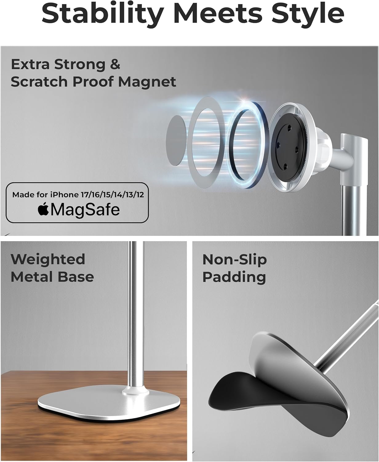 COOPER 17 16/15/14/13/12, MagStand, Adjustable Magnetic iPhone Stand for Desk & Phone Holder for Video Recording