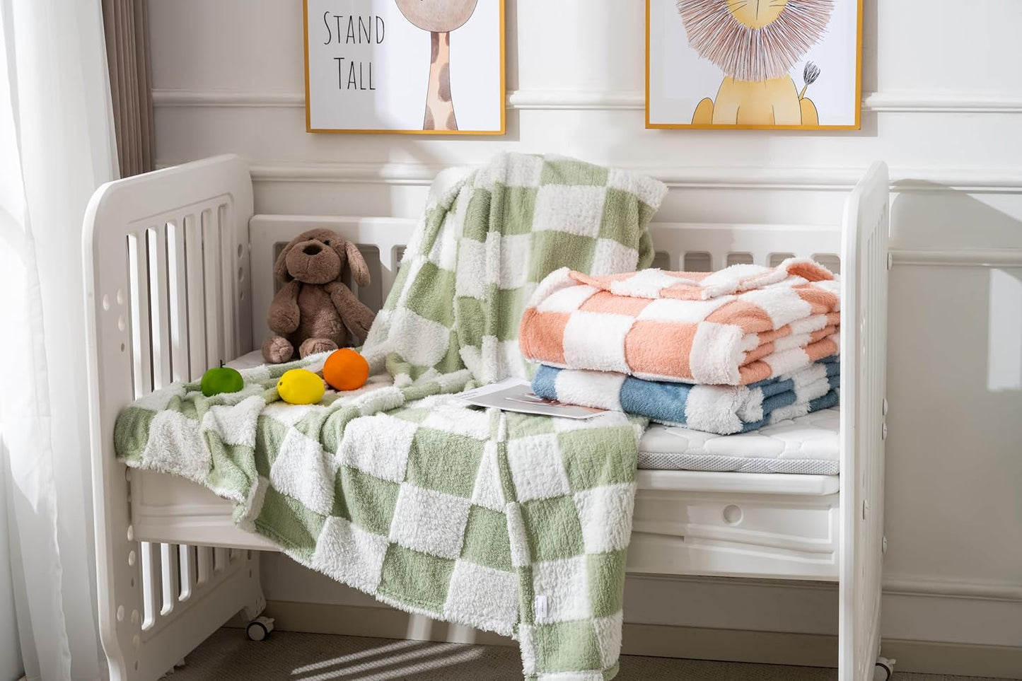 Skiennix Fleece Baby Blanket - 3D Checkerboard Design, Cozy & Warm for Infants | 30x40 Inches, Blue