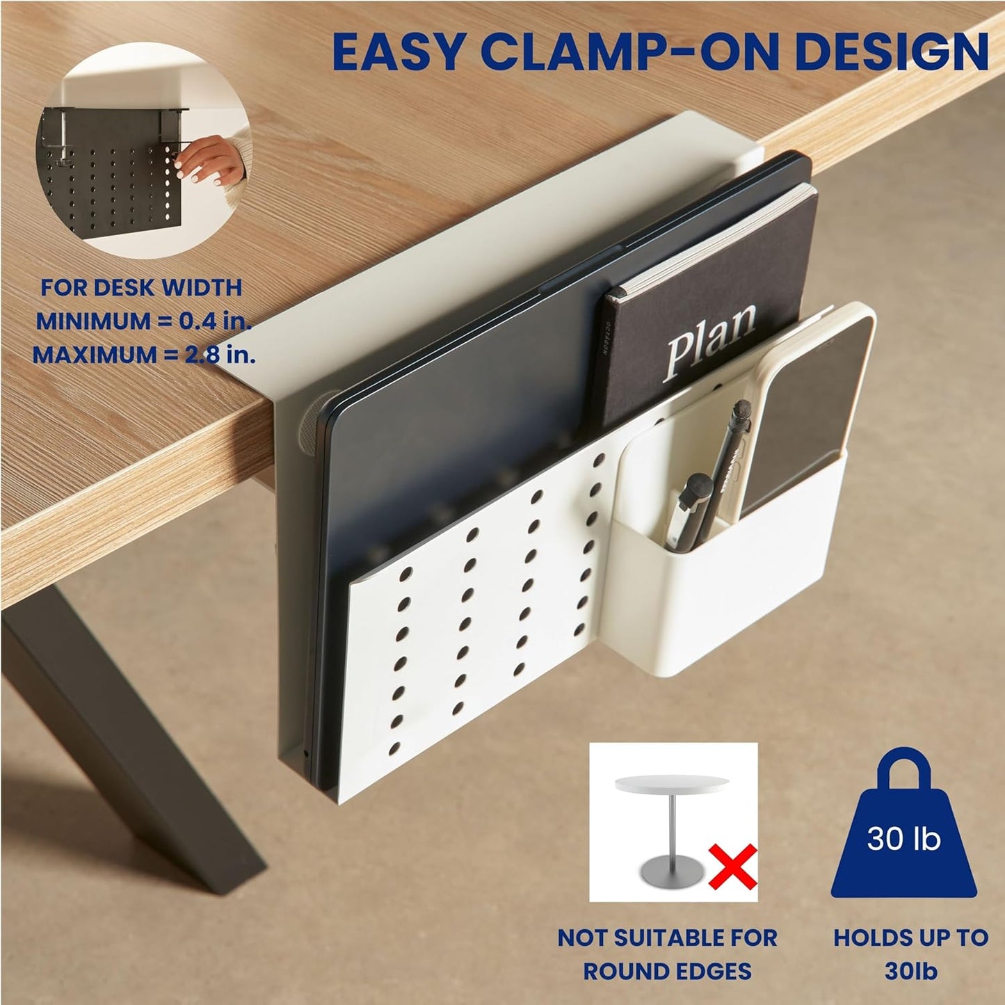 GAROOD Laptop Side Storage Vertical Stand Under Desk top Storage Clamp On Desktop Shelf Hanging Desk Organizer Computer