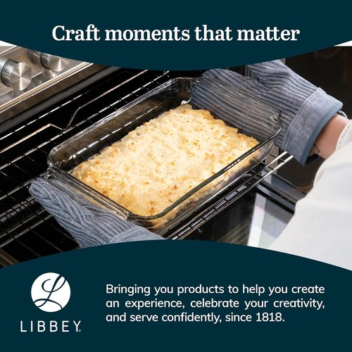 Libbey Baker’s Premium Glass Baking Dish Set - 5 Piece Stackable Casserole Dishes with Lids for Lasagna & Brownies