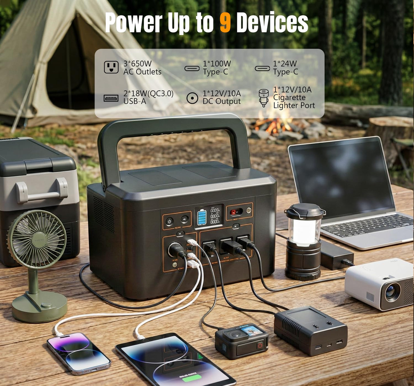 Portable Power Station 650W (1200W Peak), 576Wh Solar Generator, LiFePO4 Battery 3.5 Hour Fast Charging, Solar Generator for Home & Emergency Backup, Hurricane, CPAP (Solar Optional)