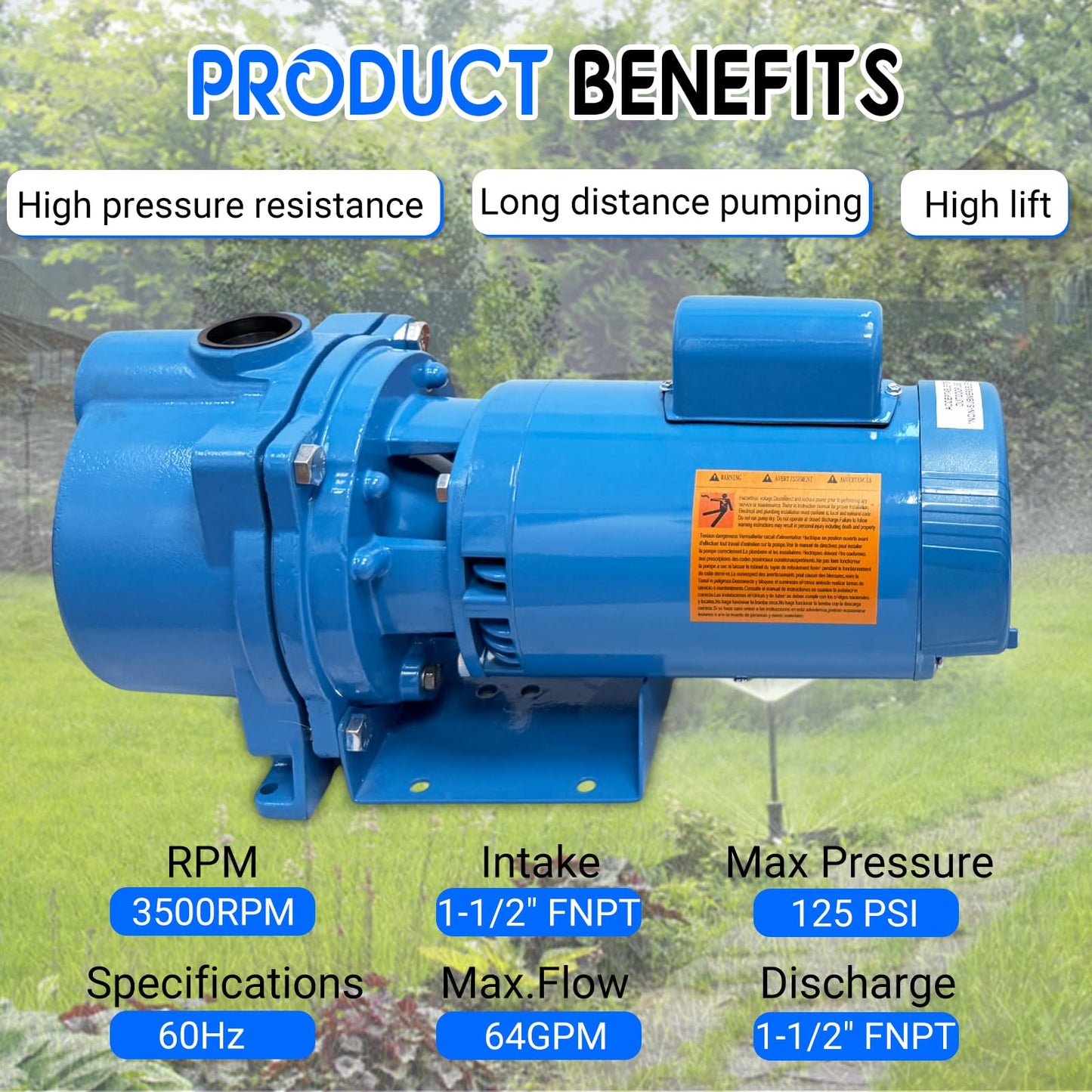 WeenthAvenue GT15 Self-Priming Single Phase Centrifugal Pump, 1.5hp, Single Phase Cast Iron Water Pump Fit for Agricultural & Garden Irrigation