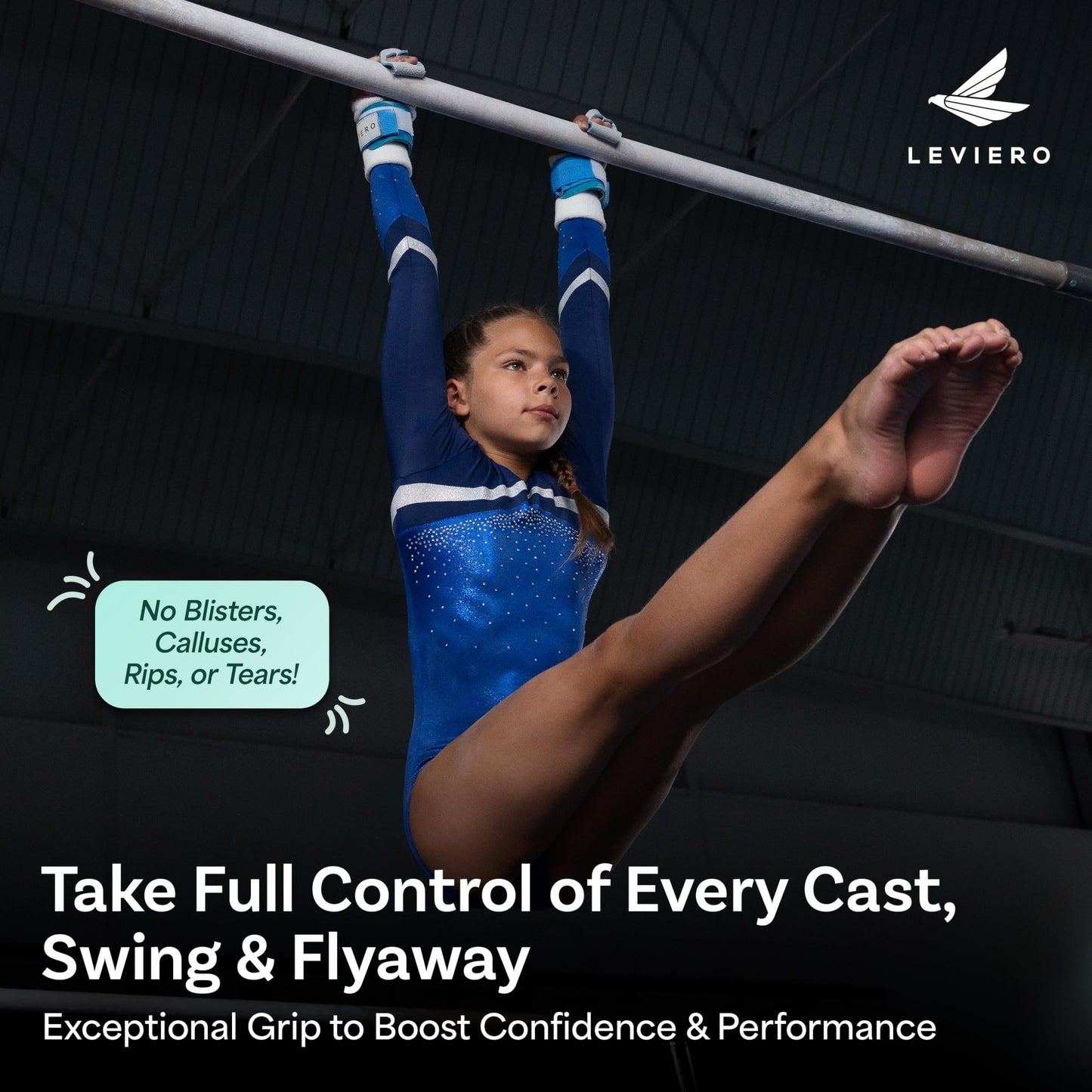 LEVIERO Gymnastics Grips Set Narrow Nippers, Grips for Gymnastics Girls, Dowel Grips with Soft Leather, Hook and Loop Wrist Straps, and Adjustable Finger Holes, for All Ages - (Aqua, 00)