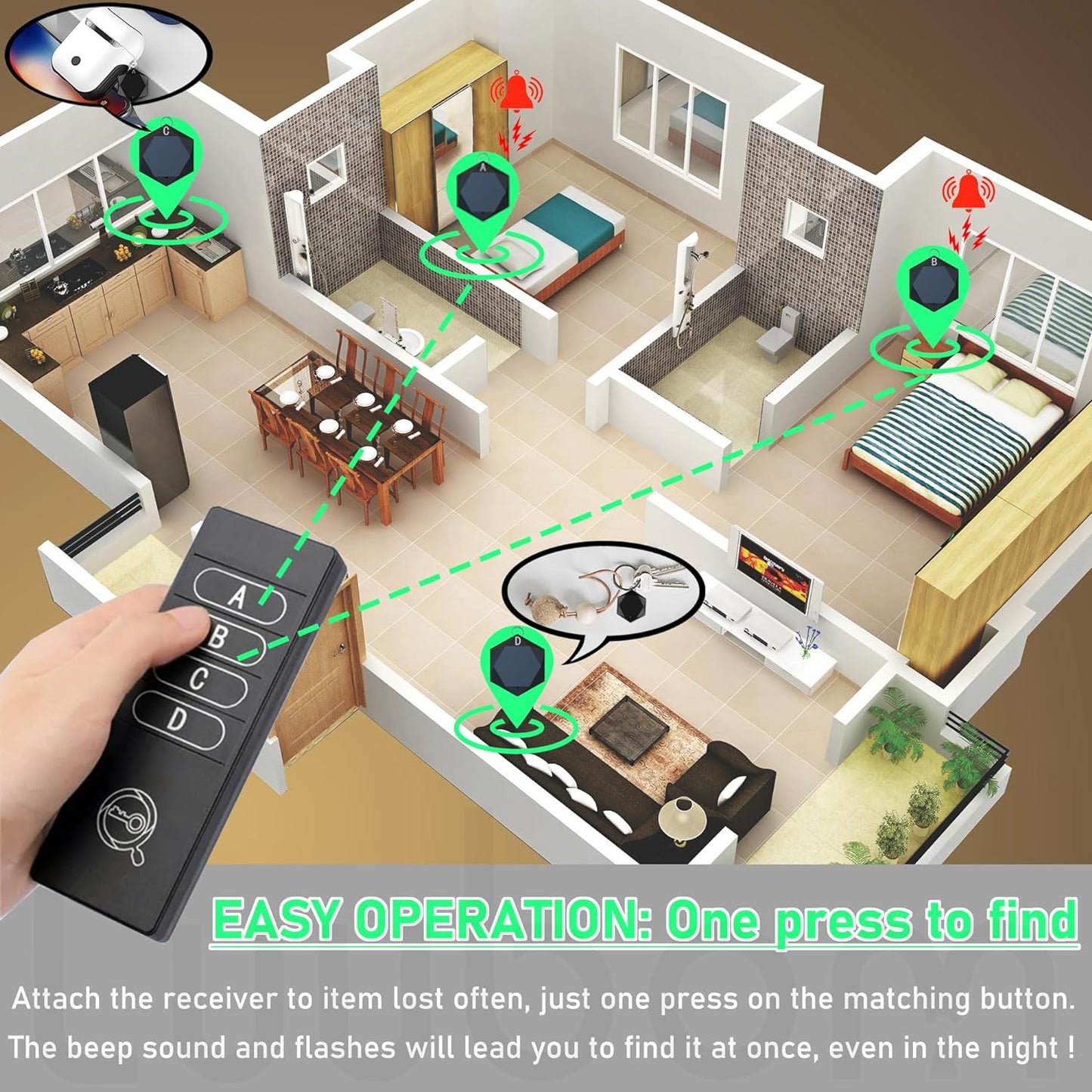 Luubom 1 4 80dB+ 164ft Key Finder Transmitter Receivers, Wireless Item Locator Range for Keys Remote Pet Collar