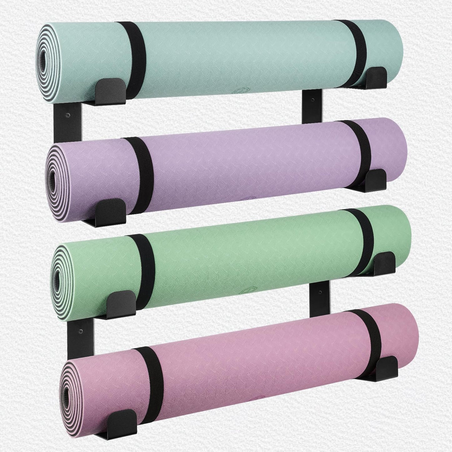 4 Tier Yoga Mat Holder Wall Mount & Yoga Mat Storage Rack,Heavy-duty steel fabrication,Holds 30 lbs for Foam Rollers,Resistance Bands,Home Gym