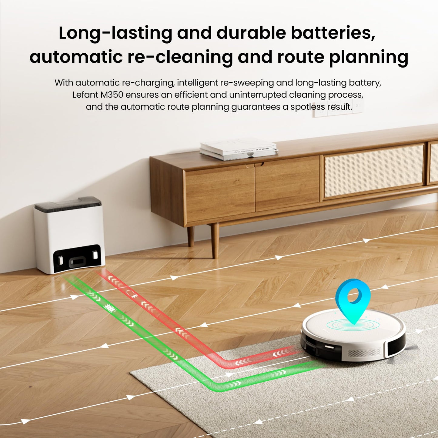 Lefant M350 Robot Vacuum and Mop Combo, 75-Day Self-Emptying, 190° PSD Obstacle Avoidance,6000Pa Suction，Quiet,Smart Navigation,Self-Charging, for Hard Floor, Carpet, Pet Hair,150 Min Runtime.White