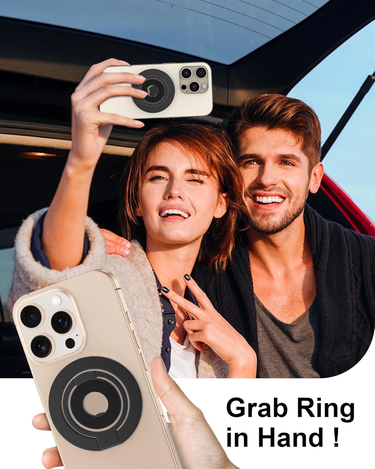 17e 17 Phone Ring Holder Grip with Dual-Side Magnets, Universal Magnetic Kickstand Stand, Wireless Charging Friendly