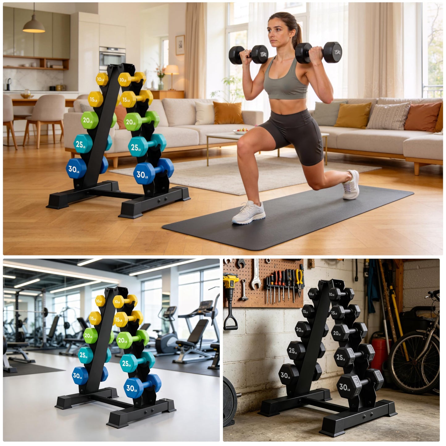 JDGG A-Frame Dumbbell Rack Stand Only, 5 Tier Steel Weight Rack for Home Gym, 300LBS Weight Capacity Compact Dumbbell Holder with Rubber Inserts, Space-Saving Gym Storage Organize