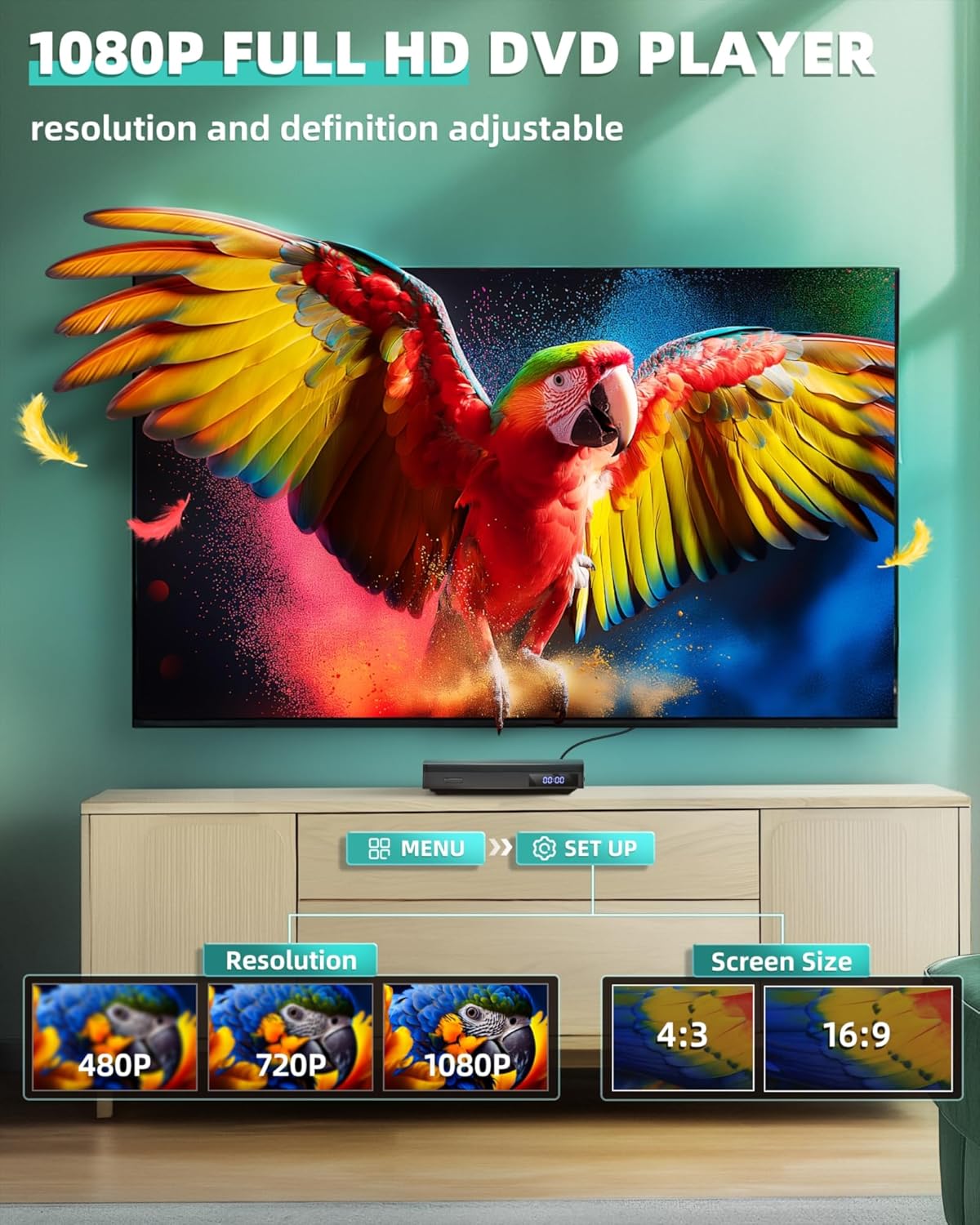 SHIWAKOTO 1080P HD Mini DVD Players for TV, All Region Free DVD Player, Supports HDMI/RCA/USB/AUX, Memory Playback