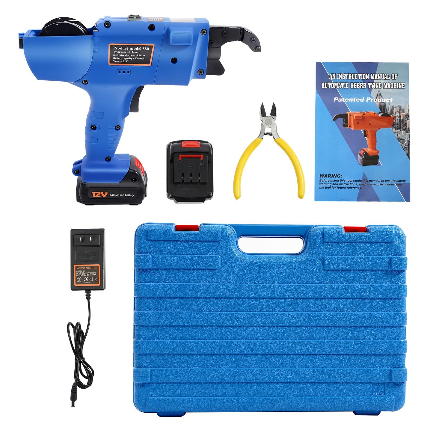 Futchoy 8mm-34mm Tier Tying Machine Automatic Rebar Tier Tying Machine Electric Reinforcing Rebar Tier Gun (Blue)