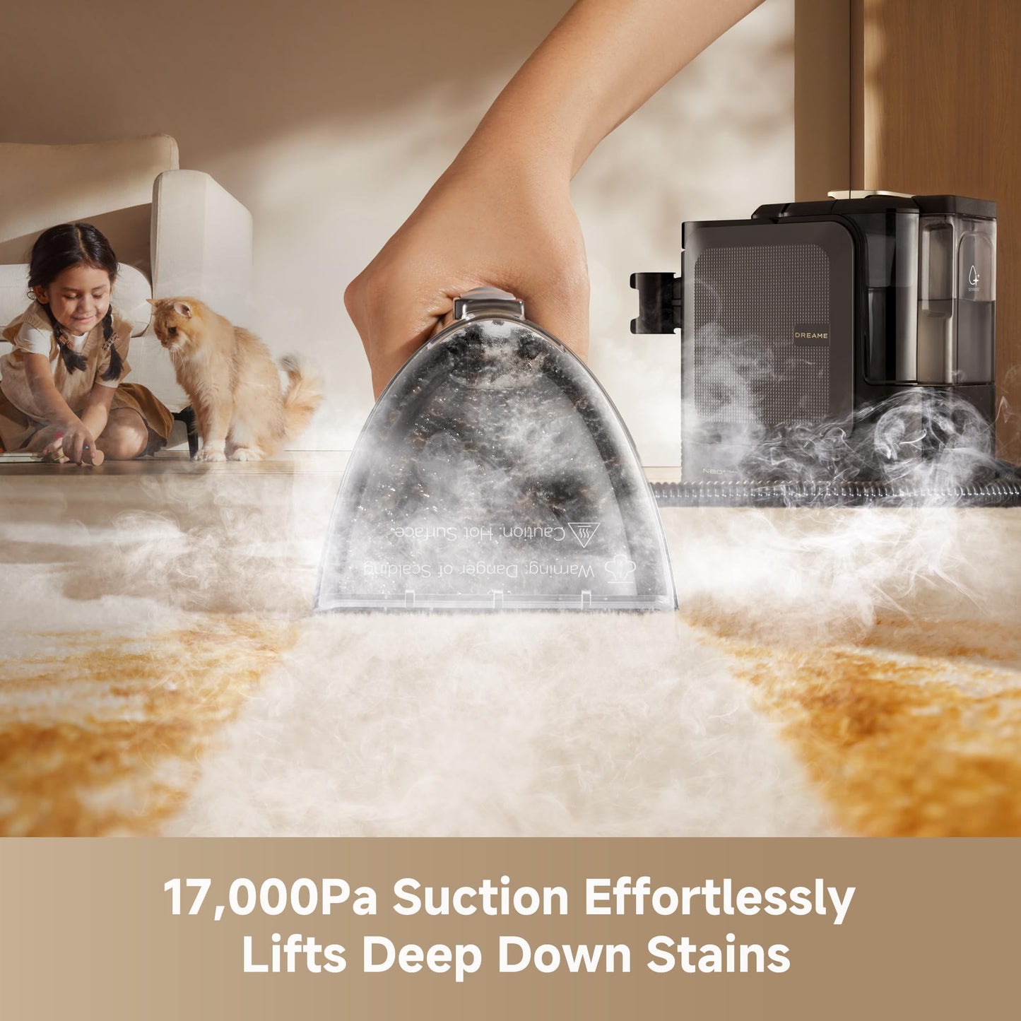 DREAME N20 Steam Carpet Cleaner Machine with Steam & Hot Water Wash, Portable Upholstery Cleaner with Self Cleaning, 17Kpa Suction, Perfect for Pet, Car, Auto, Carpet, Rug, Auto-Mix Solution